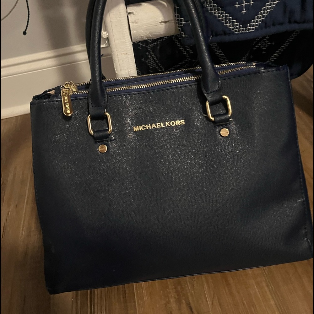 Navy and Gold Michael Kors Purse